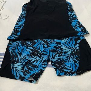 Swimsuits For All Black and Blue Leaf Print Swim Set